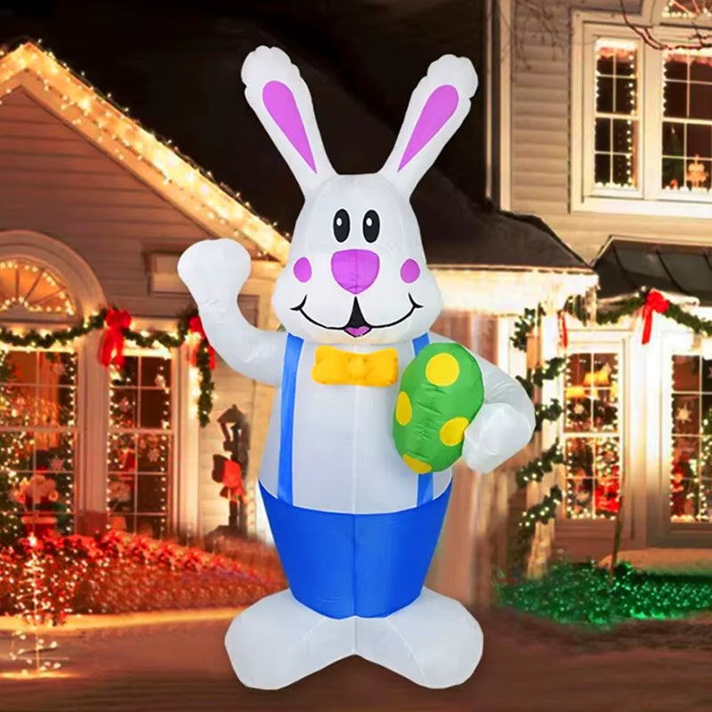 1.9M Blue Rabbit Inflatable Toys Built-In LED Light Easter Decoration Festival Inflated Model Indoor Outdoor Yard Decor 2024