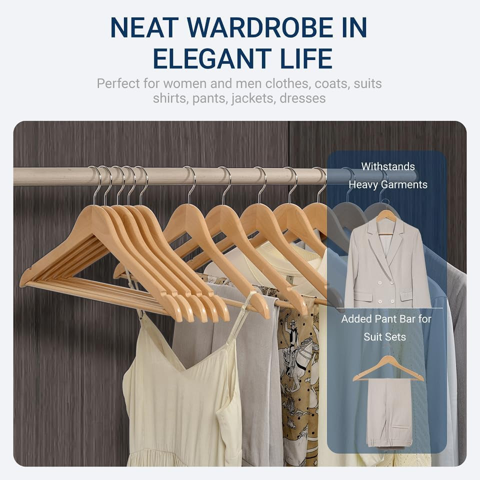 Natural Wooden Coat Hangers, Pack of 30, view 7