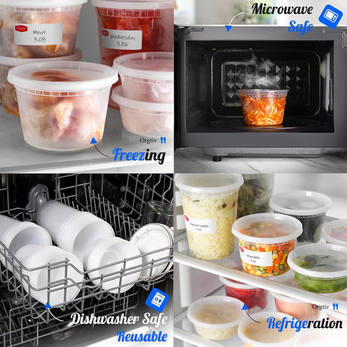 Plastic Deli Pots with Lids, 48 Set in Three Sizes, view 3