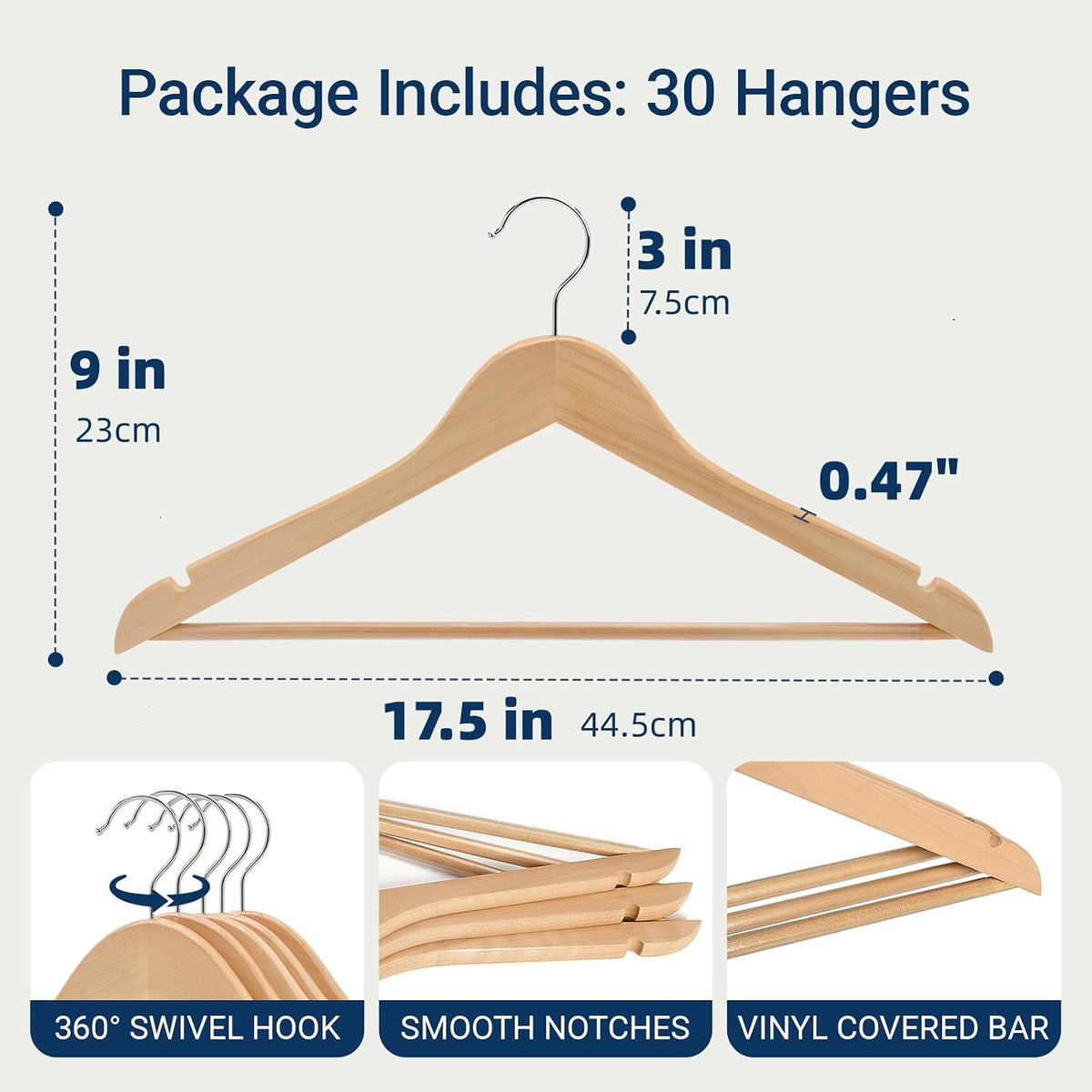 Natural Wooden Coat Hangers, Pack of 30, view 2