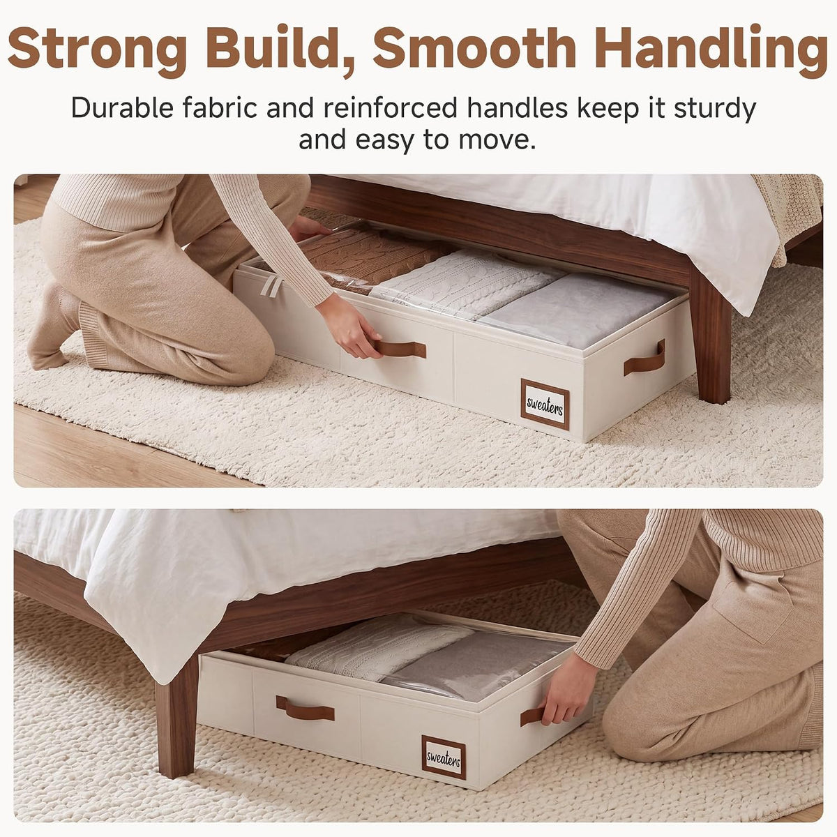 Under Bed Storage Bags with Clear Lids, Pack of 2, Ivory, view 4