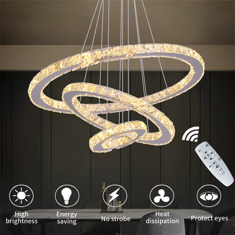 Luxury Rings Chandeliers for Dining Room Stainless Steel Modern Home Decor Hanging Lighting K9 Crystal Light Ceiling Chandeliers