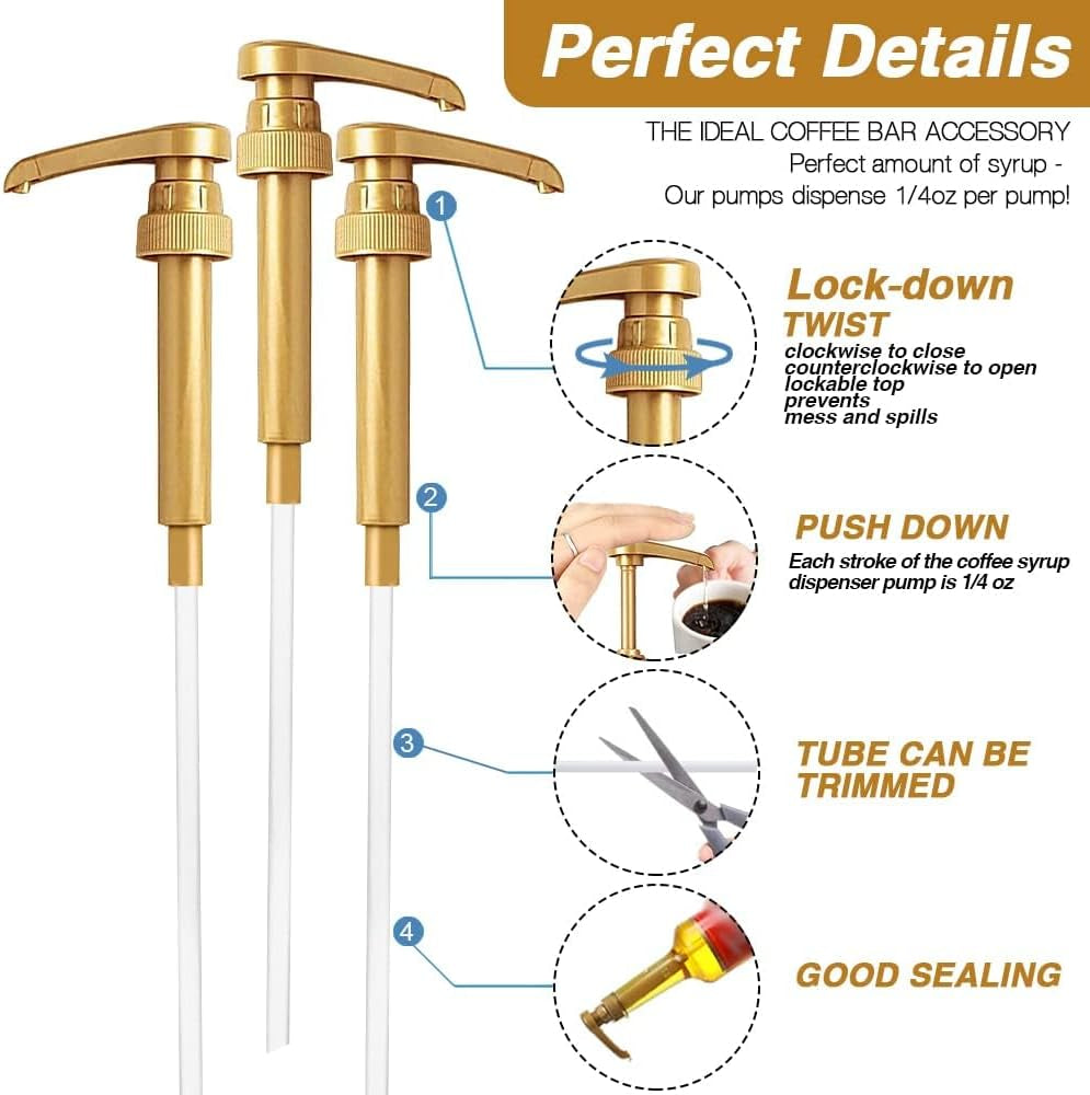 Gold Coffee Syrup Pumps, Set of 10, view 3
