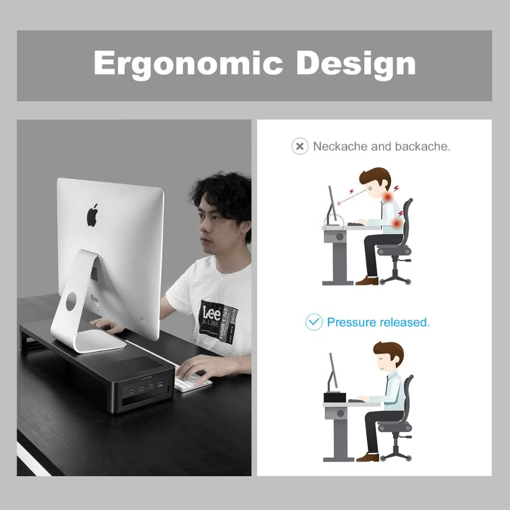 Monitor Stand Riser with USB3.0 Hub Support Data Transfer and Charging Steel Desk Organizer for Laptop Computer