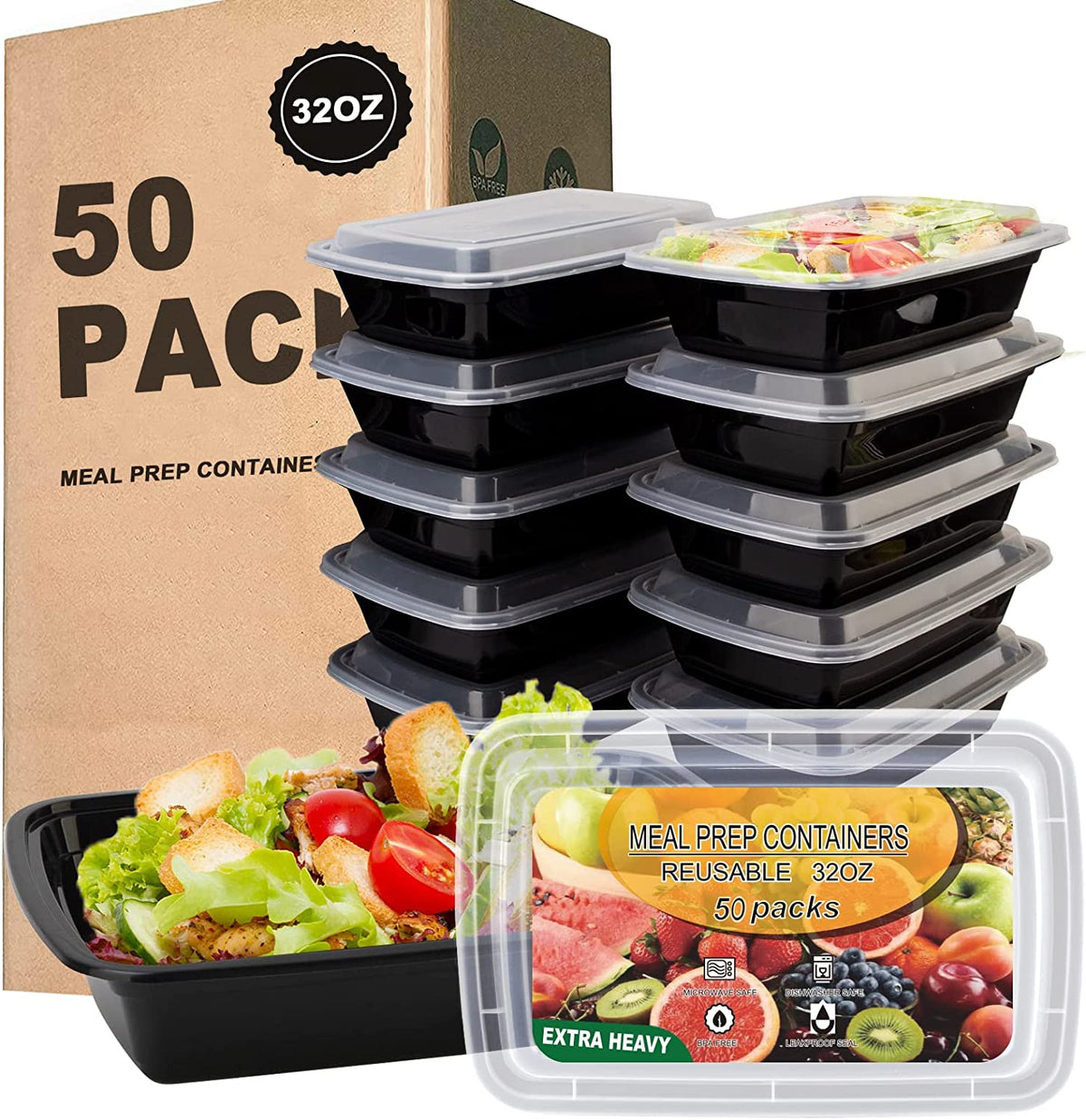Reusable Meal Prep Containers, 950 ml, Pack of 50
