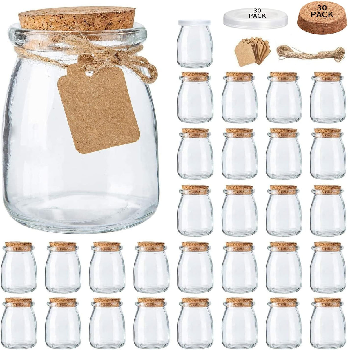 Mini Glass Jars with Cork Lids, Pack of 30