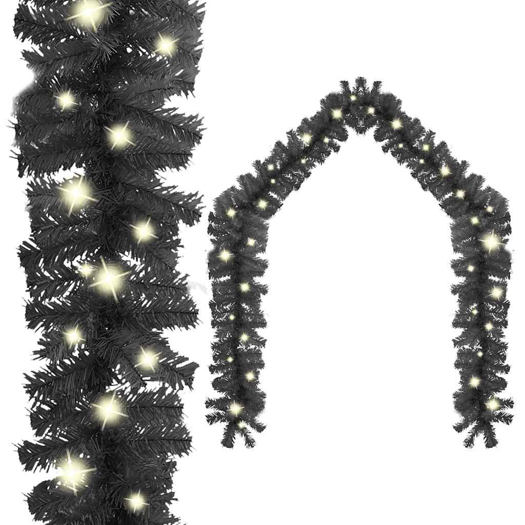 Christmas Garland with LED Lights 10 M Black