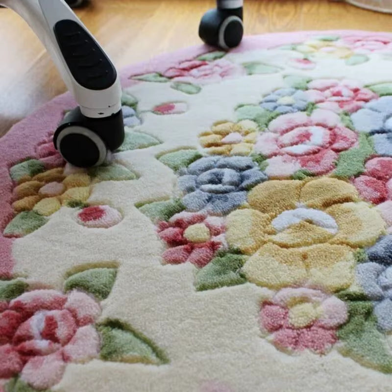Pink Flower Print round Bathroom Carpet Dia 80Cm Non-Slip Bathroom Mat for Doorway Toilt Bedroom Bath Mat Rug Cheap Bath Carpet