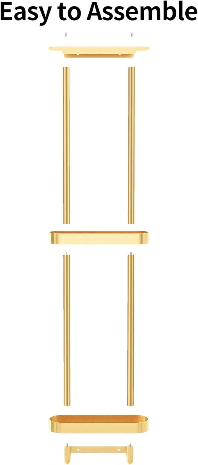 Wall Mounted Towel Rack with Shelf, Gold, view 5