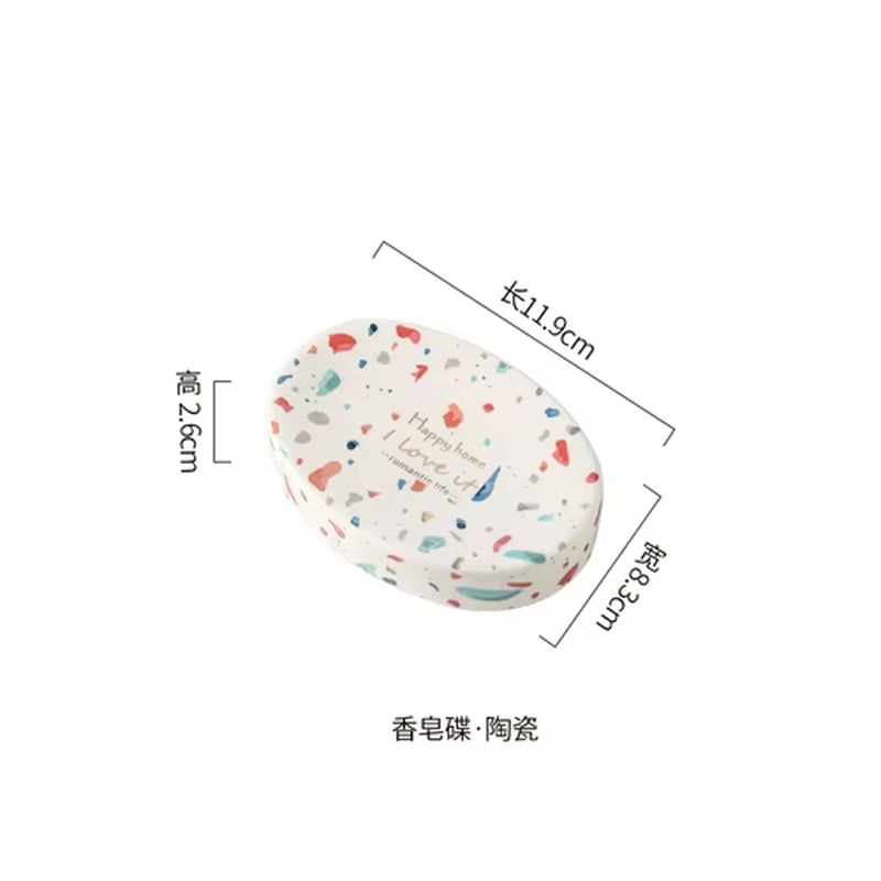 Bathroom Accessories Nordic Light Luxury Terrazzo Pattern Ceramic Lotion Bottle Algae Mud Pad Mouthwash Cup Bathroom Decoration