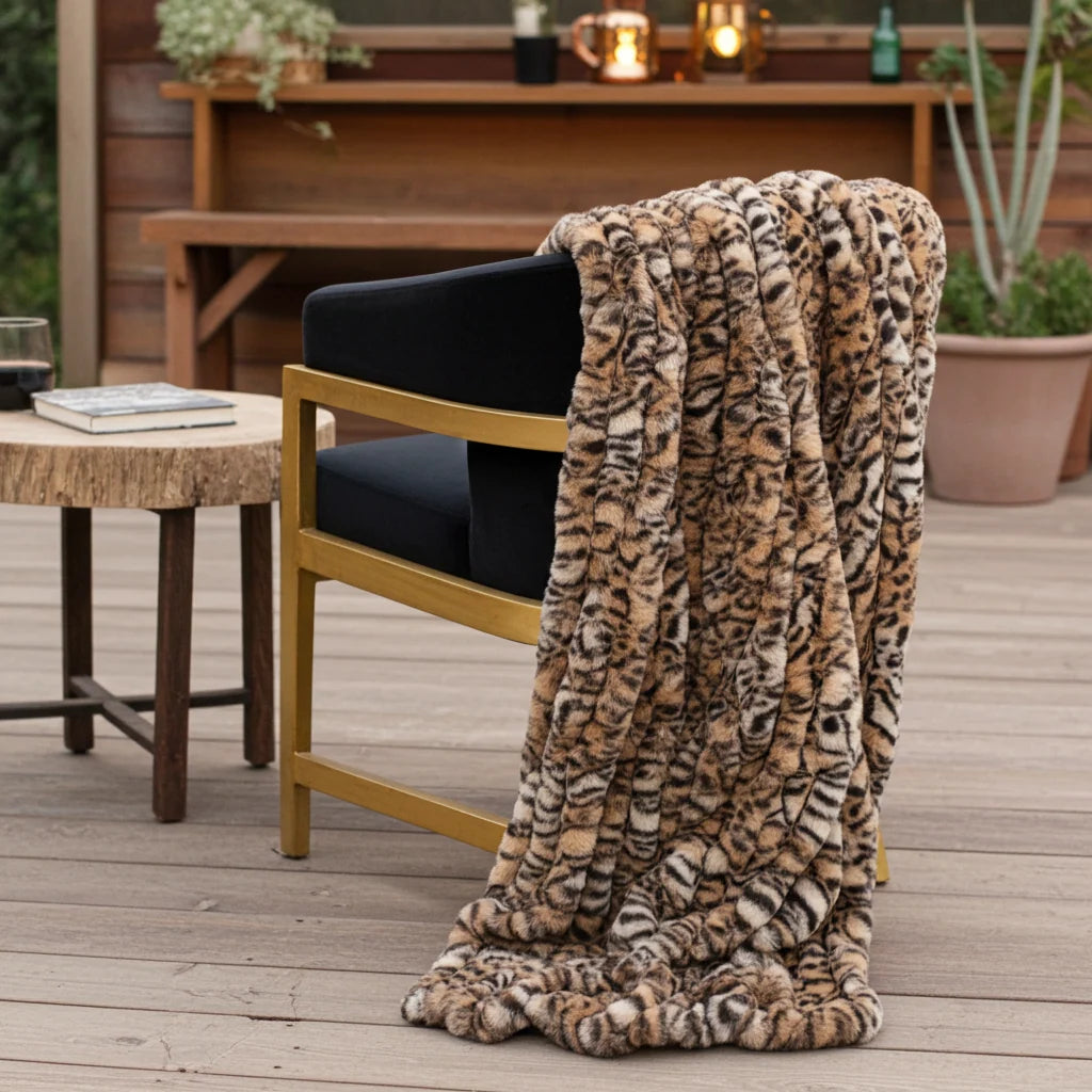 Plutus Natural Leopard Sharpei Faux Fur Luxury Throw Blanket