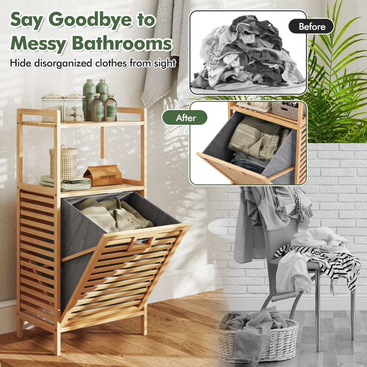 Tilt Out Laundry Hamper with 2-Tier Storage Shelves