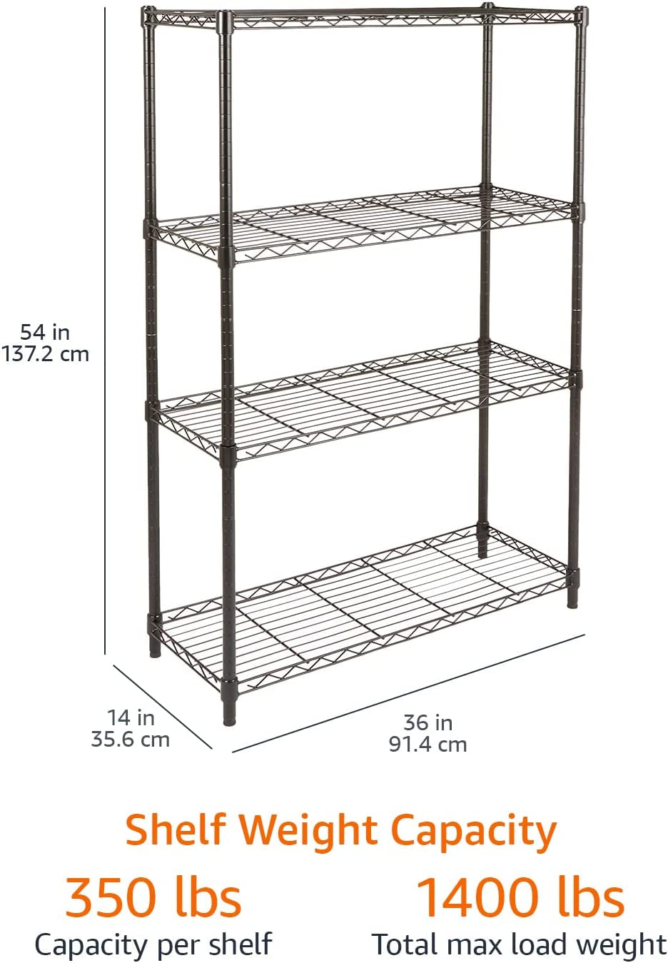 Four Shelf Storage Unit, Black, view 3