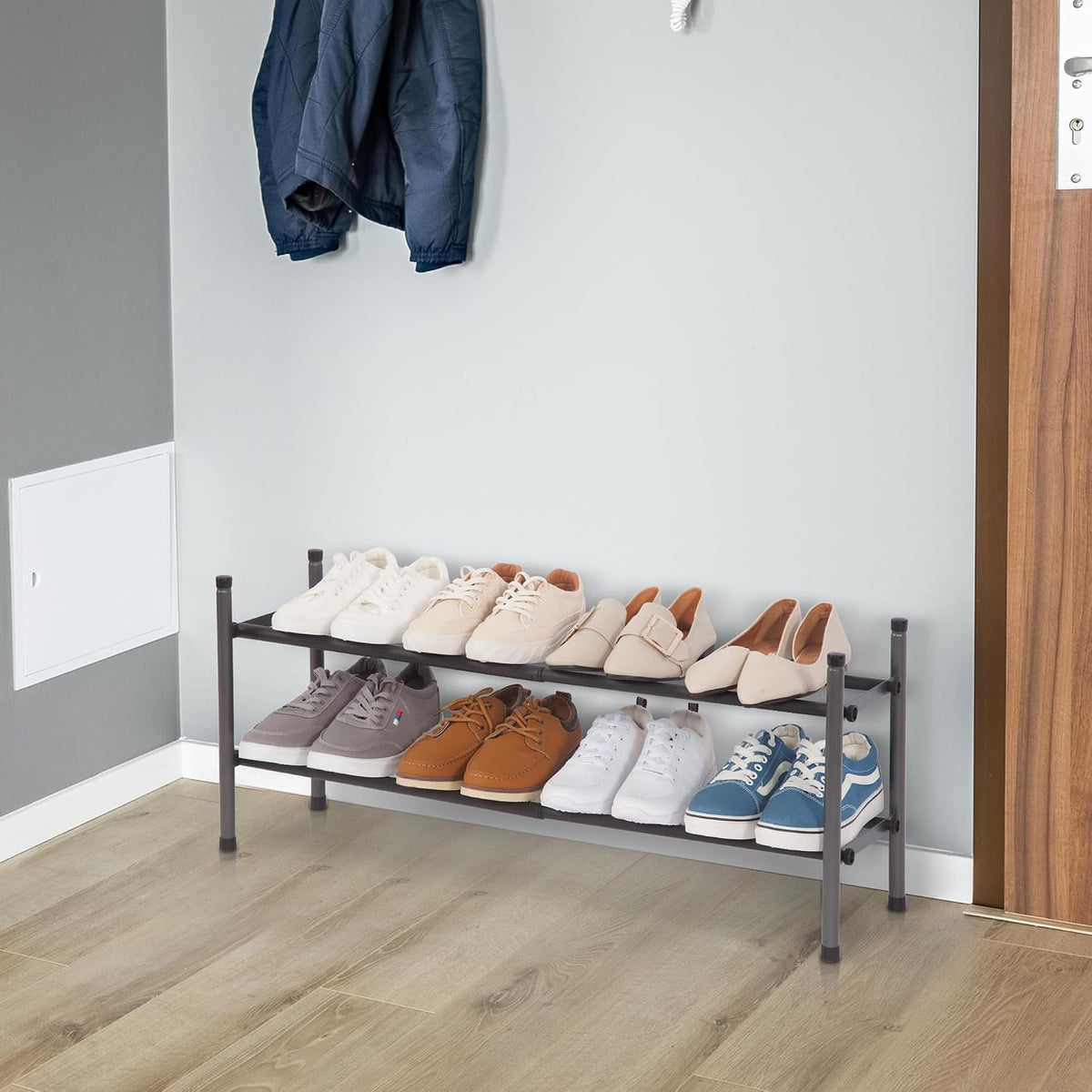 Expandable Two Tier Shoe Rack, Black, view 7