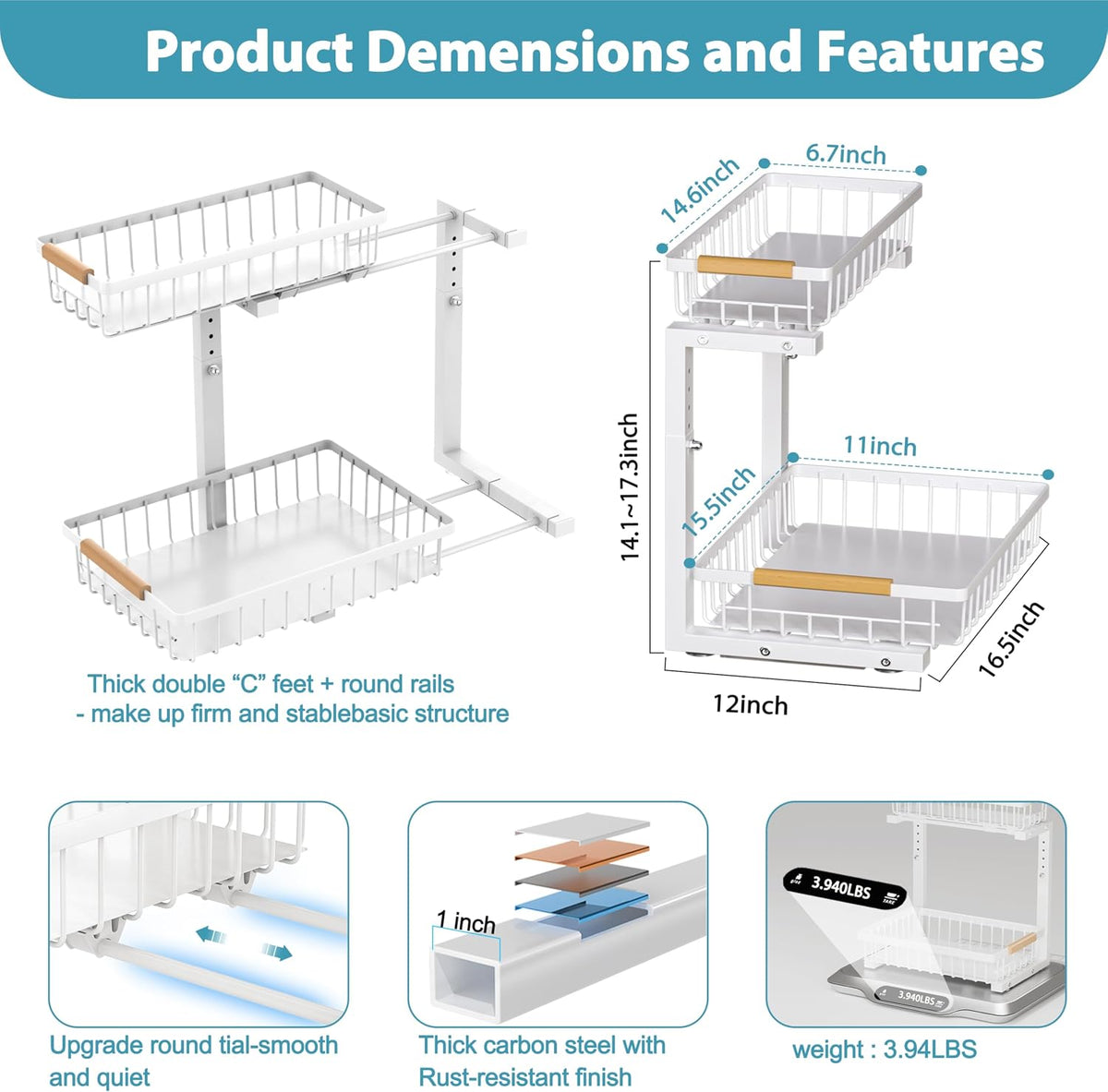 Two Tier Pull Out Under Sink Organiser, Set of 2, view 5