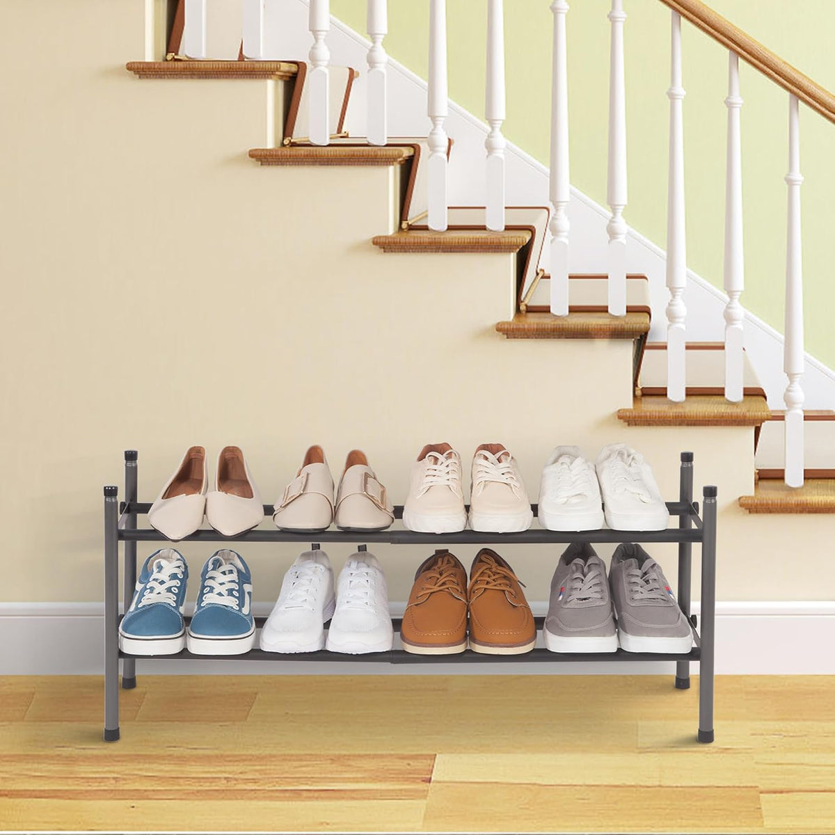 Expandable Two Tier Shoe Rack, Black, view 8