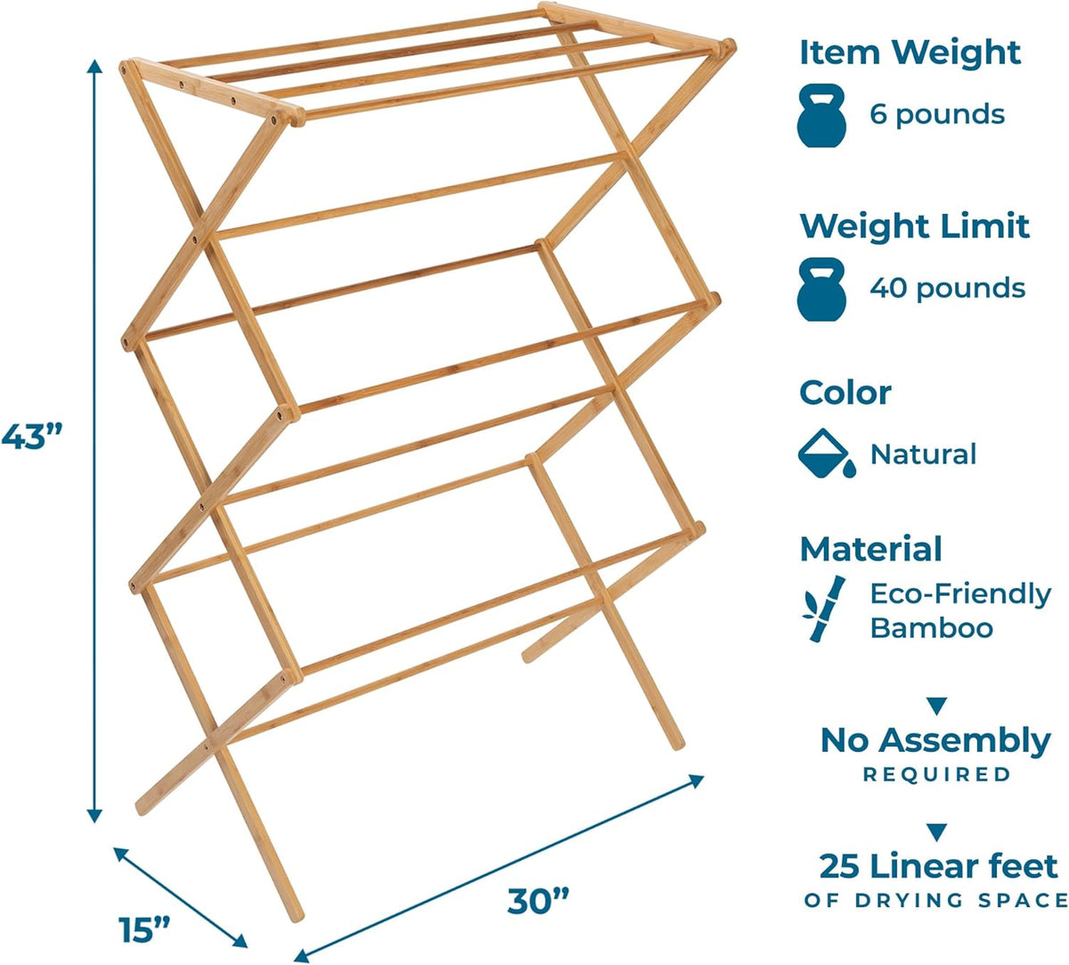 Collapsible Bamboo Clothes Drying Rack, view 7