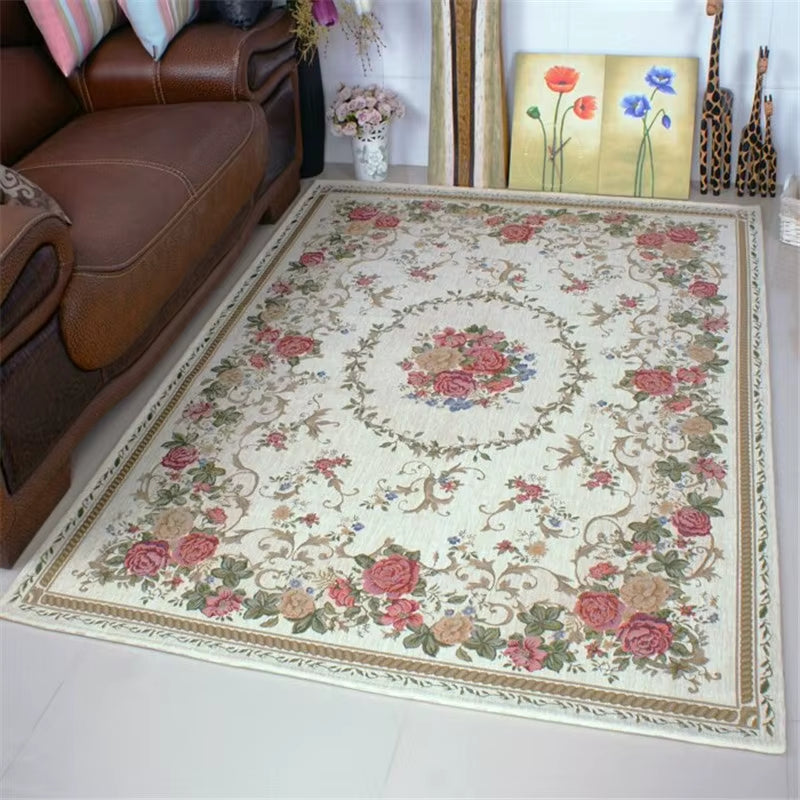 European Style Thick Delicate Floral Carpets for Living Room Decor Pastoral Area Rug Bedroom Home Floor Door Mat Big Carpet