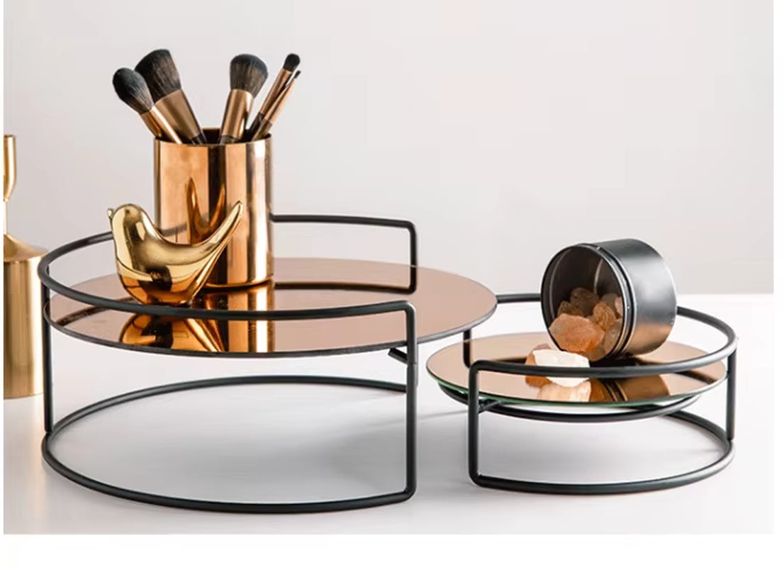 European-Style Double-Layer Stainless Steel Cosmetic Storage Box Home Desktop Dressing Table Perfume Rack Bathroom Makeup Rack