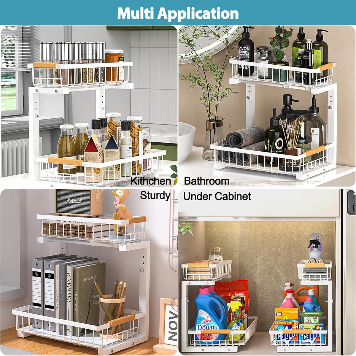 Two Tier Pull Out Under Sink Organiser, Set of 2, view 8