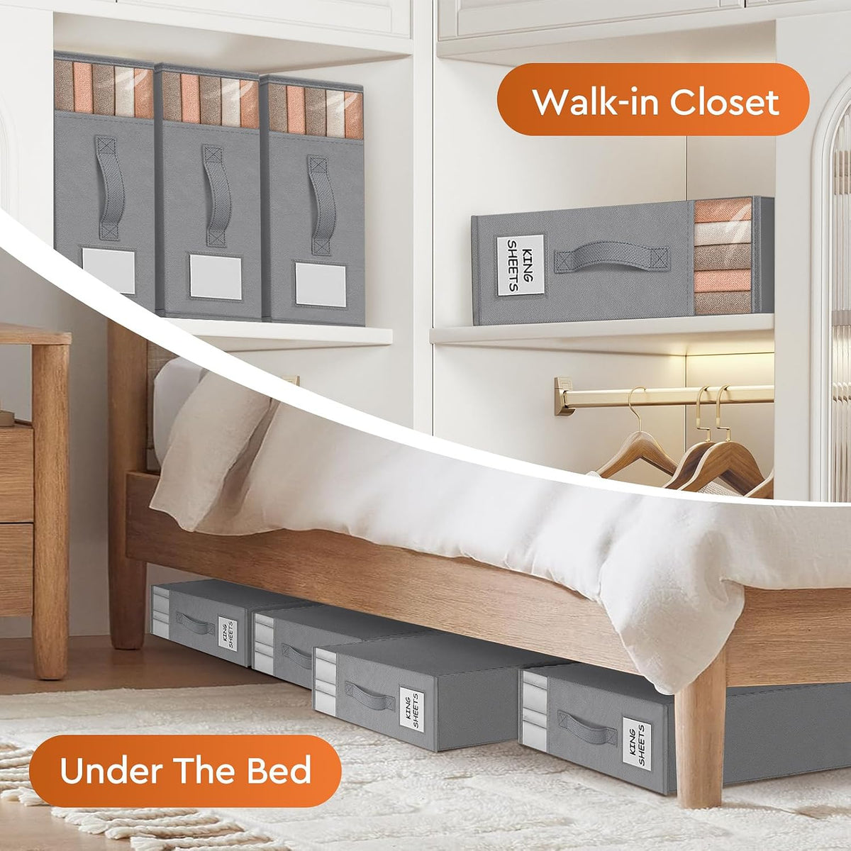 Foldable Bed Linen Storage Boxes with Window, Pack of 4, Grey, view 6