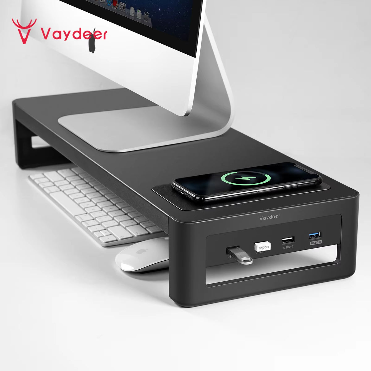 Monitor Stand Riser with USB3.0 Hub Support Data Transfer and Charging Steel Desk Organizer for Laptop Computer