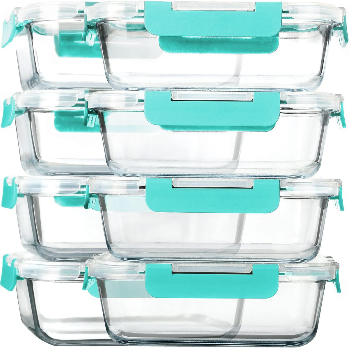 Glass Meal Prep Containers with Green Lids, 8 Pack