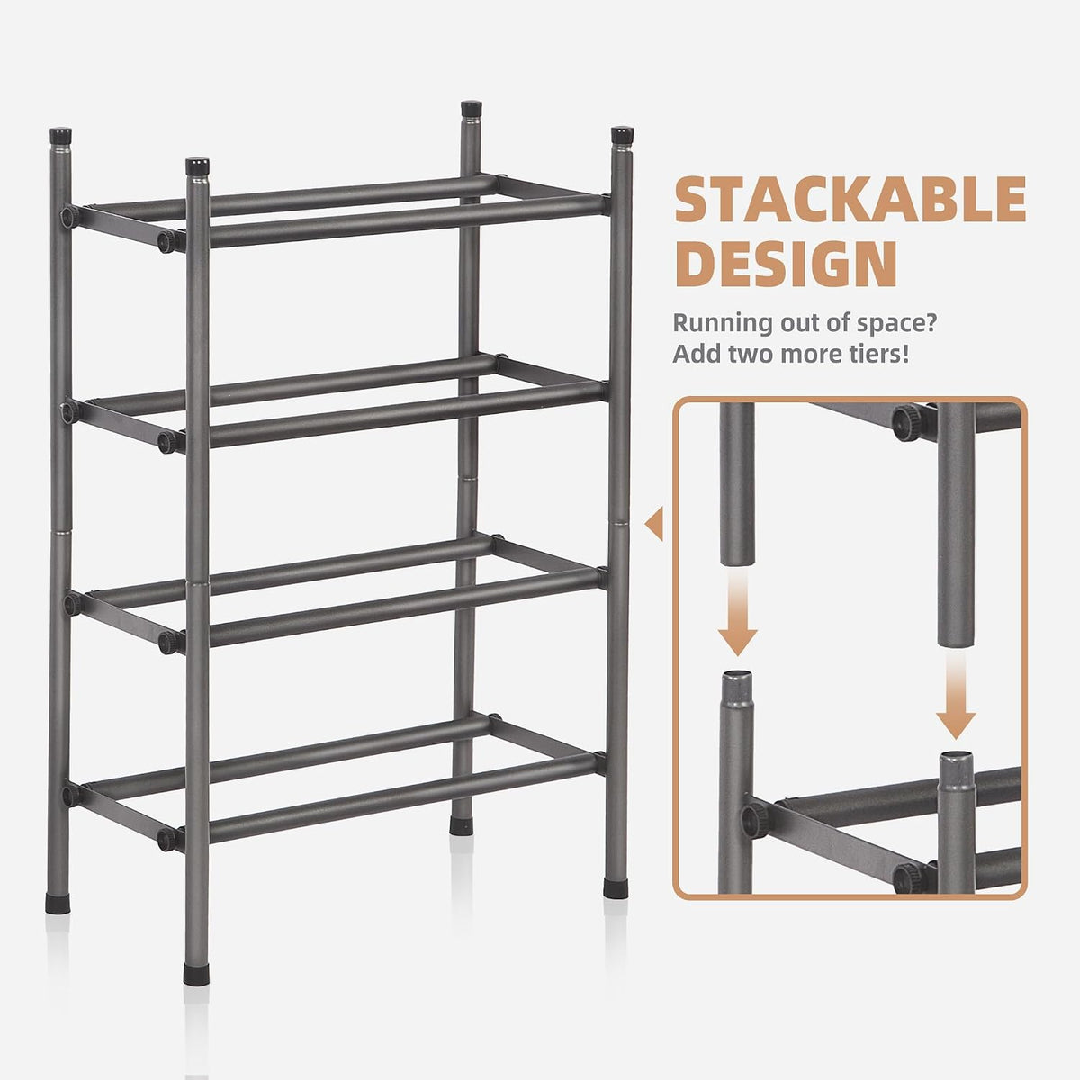 Expandable Two Tier Shoe Rack, Black, view 4