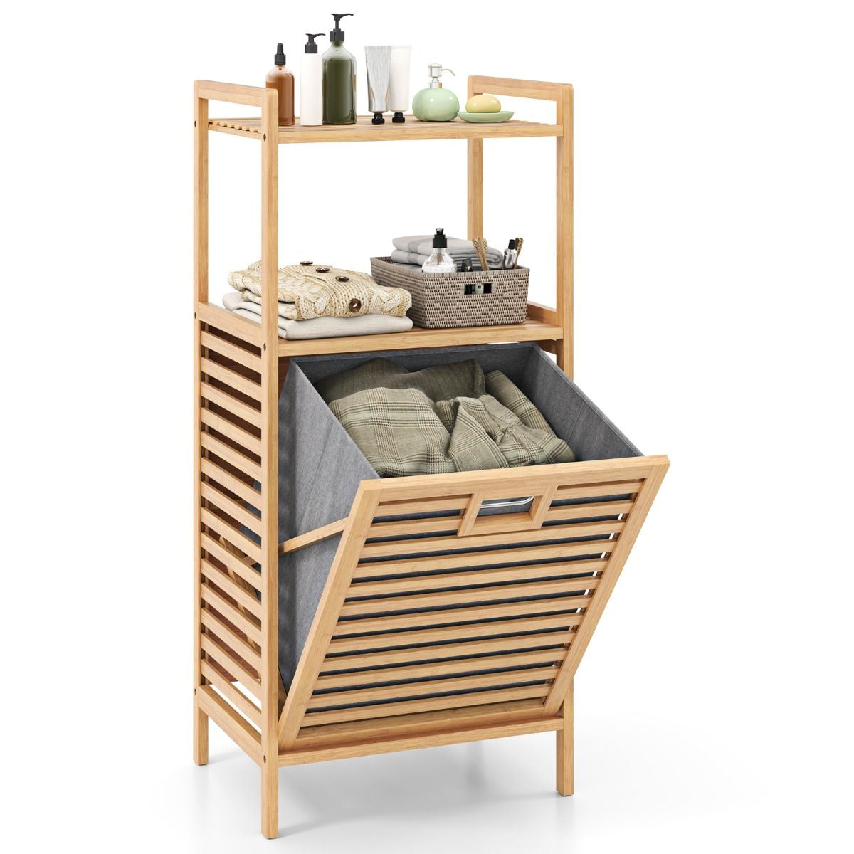 Tilt Out Laundry Hamper with 2-Tier Storage Shelves
