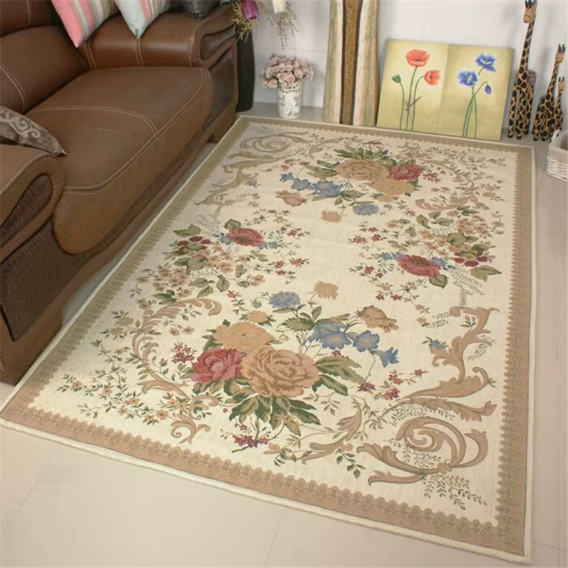 European Style Thick Delicate Floral Carpets for Living Room Decor Pastoral Area Rug Bedroom Home Floor Door Mat Big Carpet