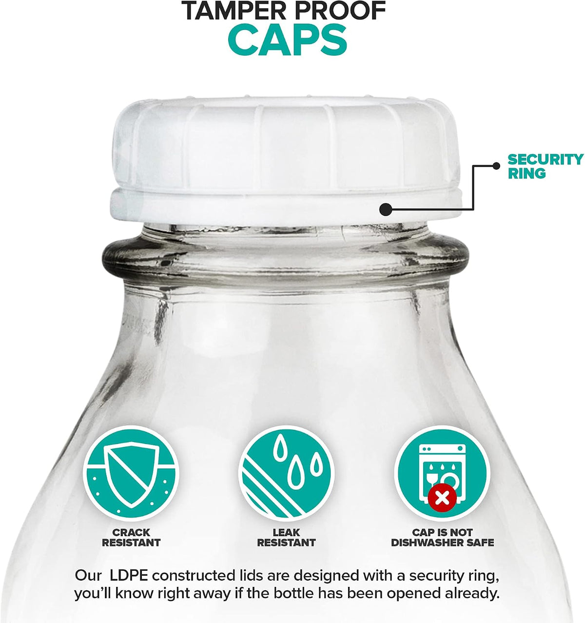 Glass Milk Bottle with Three Caps, 1 Litre, view 4