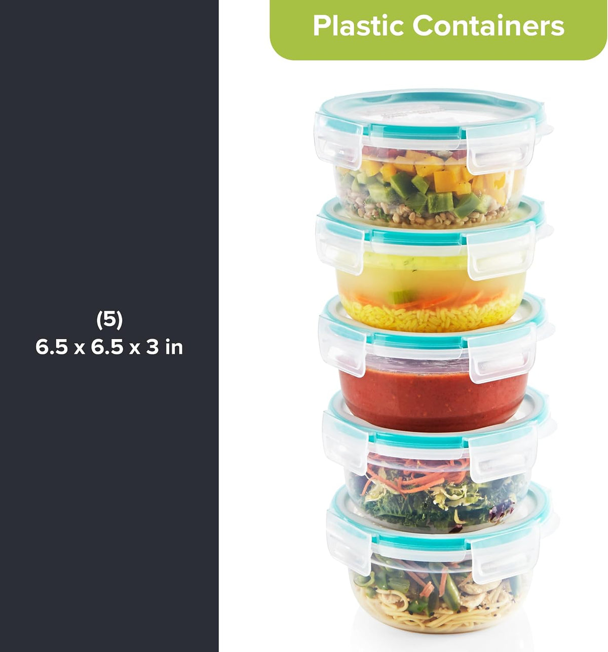 Round Meal Prep Containers with Lids, 10 Piece Set, view 3