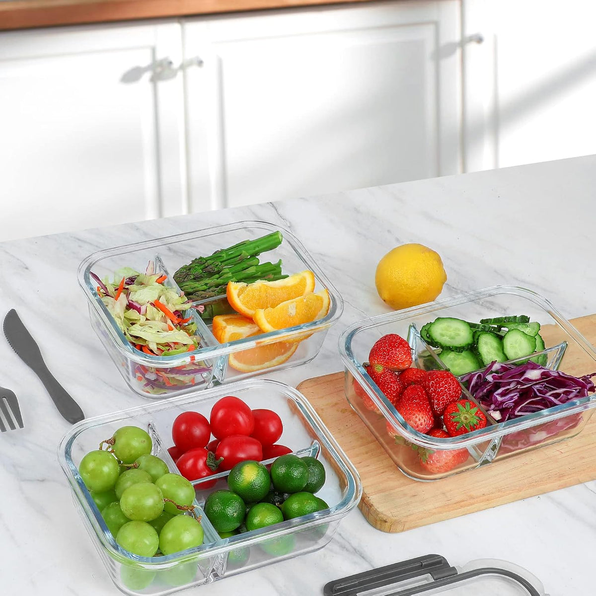 Glass Food Containers with Clip Lids, 1050 ml, Pack of 5, view 6