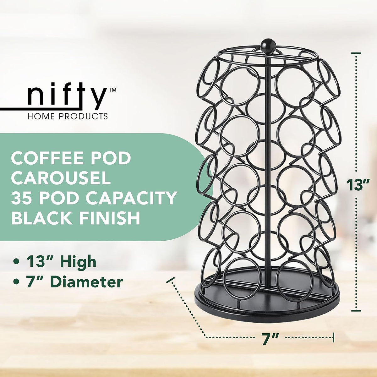 Rotating Coffee Pod Carousel, Holds 35 Pods, Black, view 2