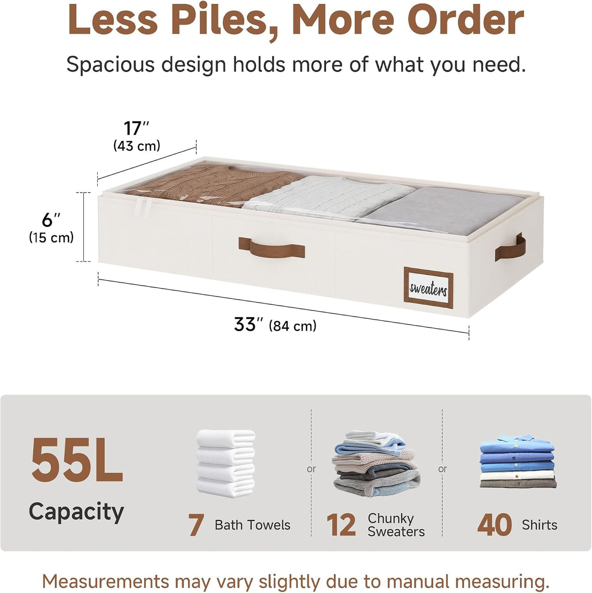 Under Bed Storage Bags with Clear Lids, Pack of 2, Ivory, view 2