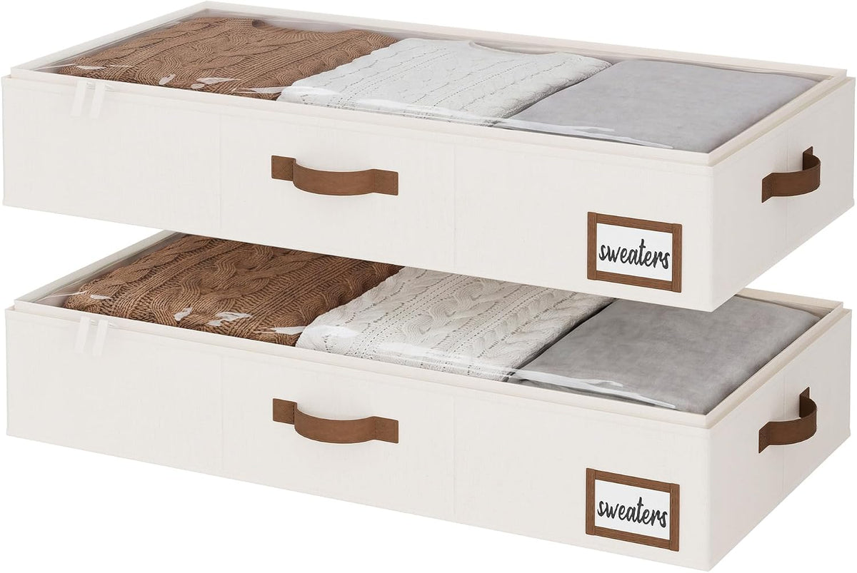 Under Bed Storage Bags with Clear Lids, Pack of 2, Ivory