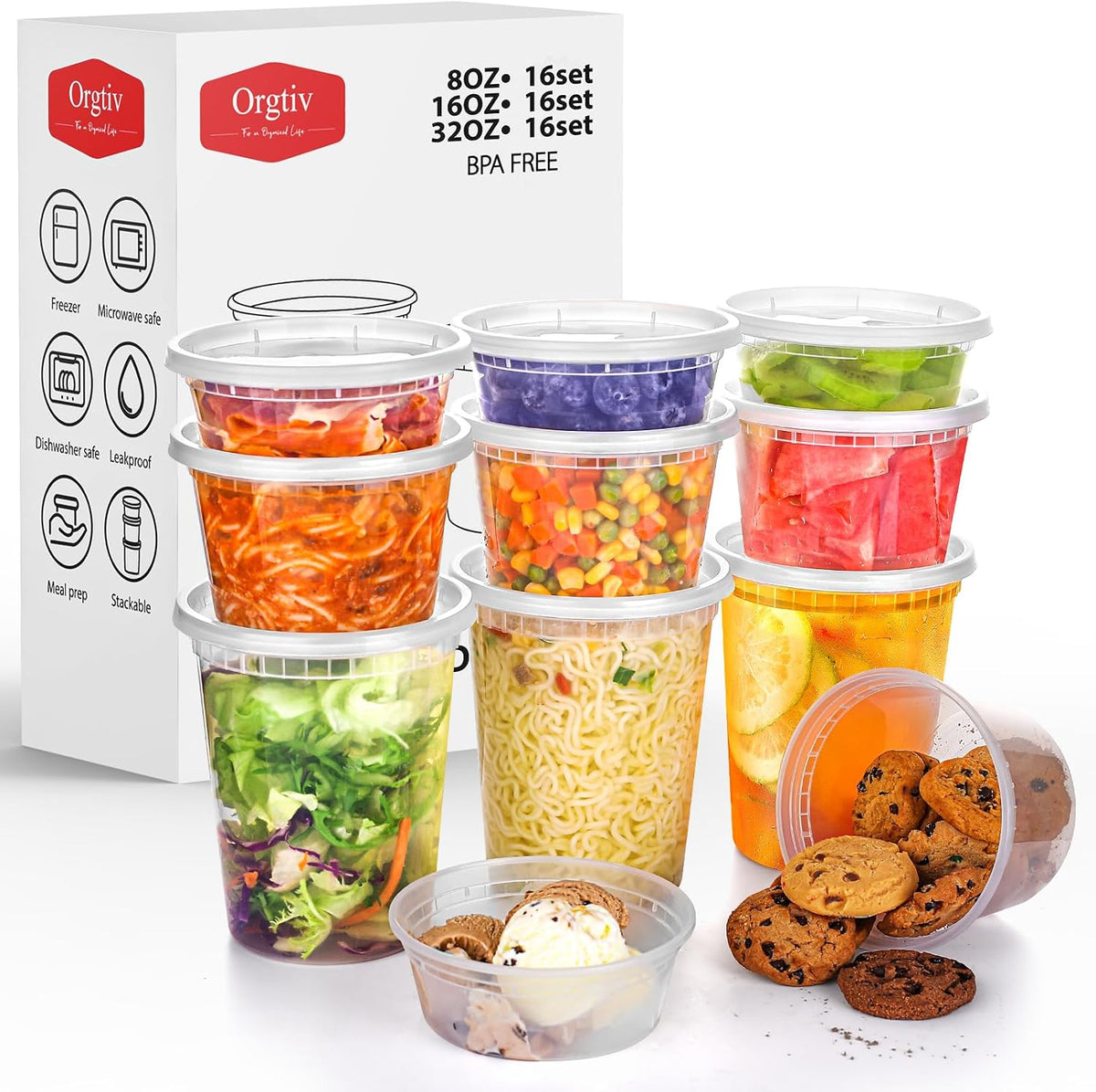 Plastic Deli Pots with Lids, 48 Set in Three Sizes