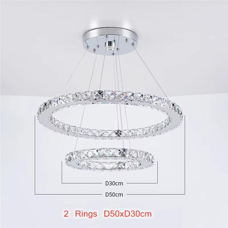Luxury Rings Chandeliers for Dining Room Stainless Steel Modern Home Decor Hanging Lighting K9 Crystal Light Ceiling Chandeliers
