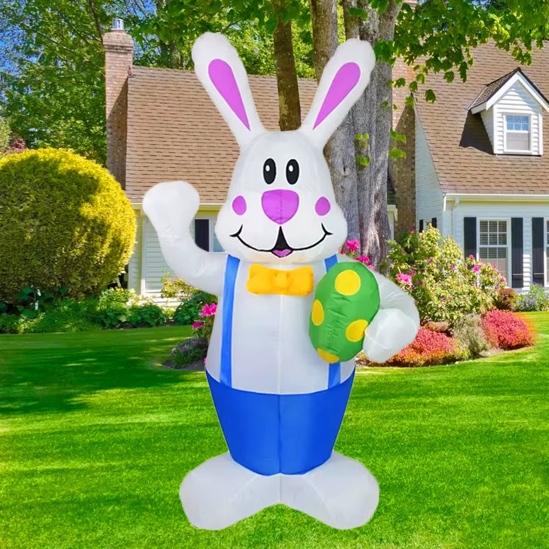 1.9M Blue Rabbit Inflatable Toys Built-In LED Light Easter Decoration Festival Inflated Model Indoor Outdoor Yard Decor 2024