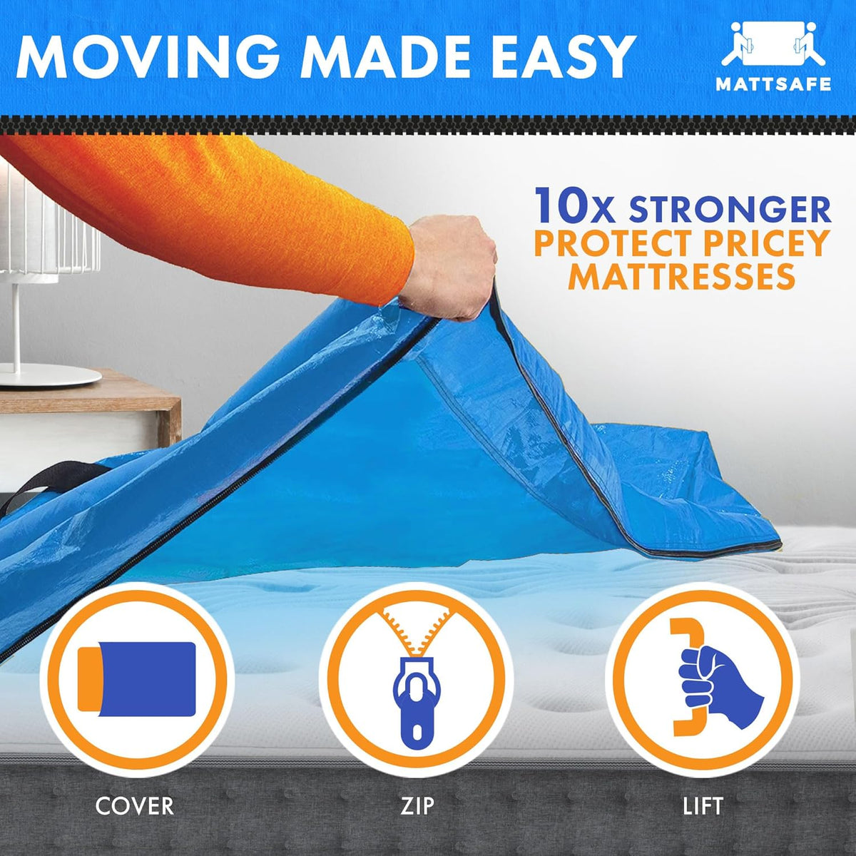 Reusable Double Mattress Bag with 8 Handles, view 4