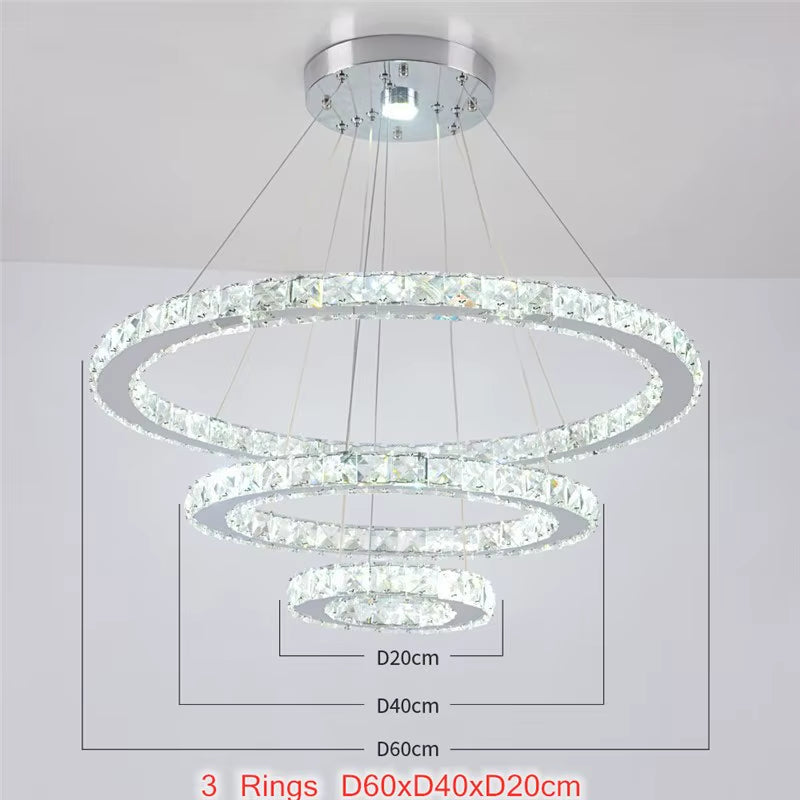 Luxury Rings Chandeliers for Dining Room Stainless Steel Modern Home Decor Hanging Lighting K9 Crystal Light Ceiling Chandeliers