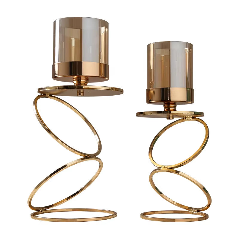 Nordic Creative Retro Gold Candlestick Decorative Ornaments Glass Candle Holders Modern Home Wedding Decoration Christmas