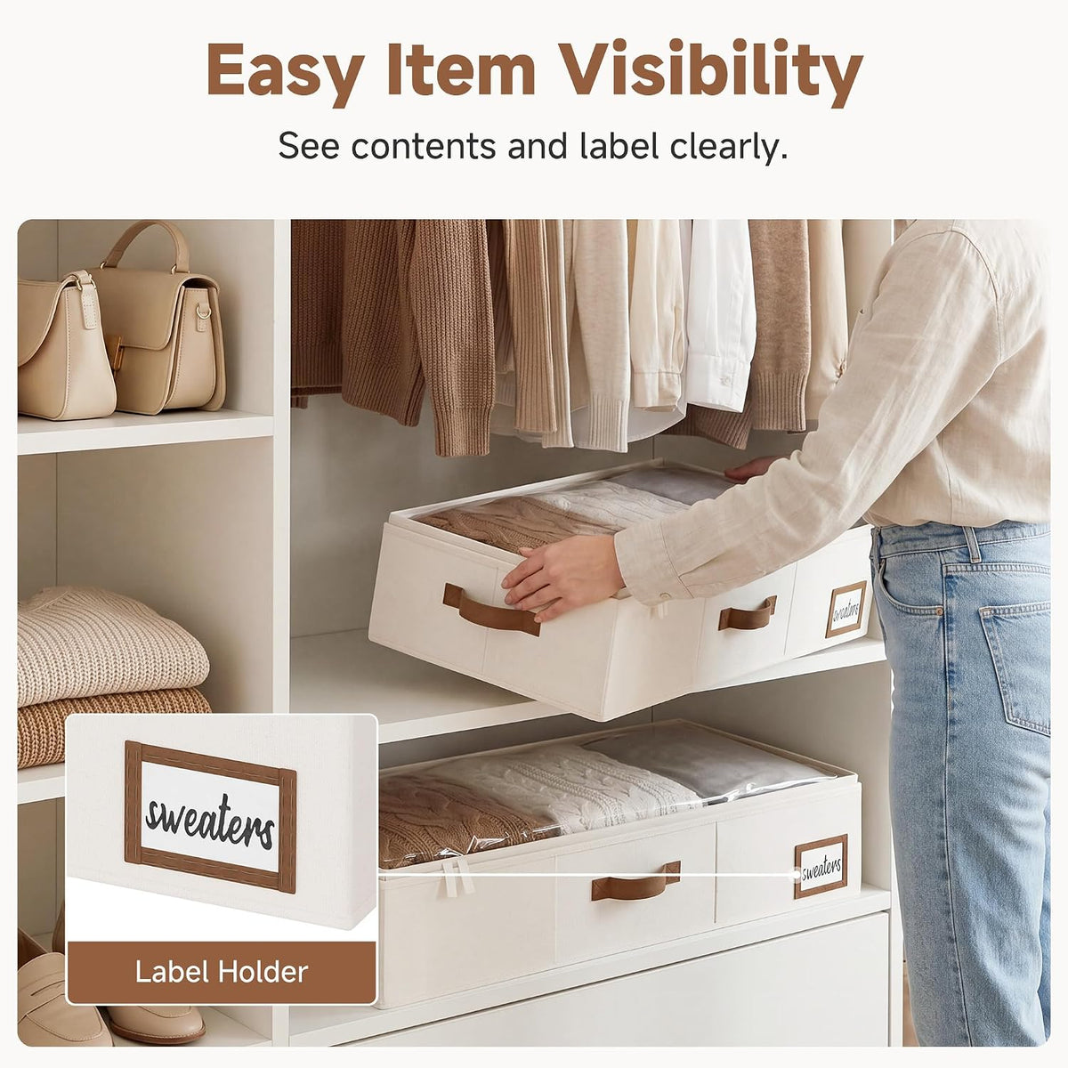 Under Bed Storage Bags with Clear Lids, Pack of 2, Ivory, view 3