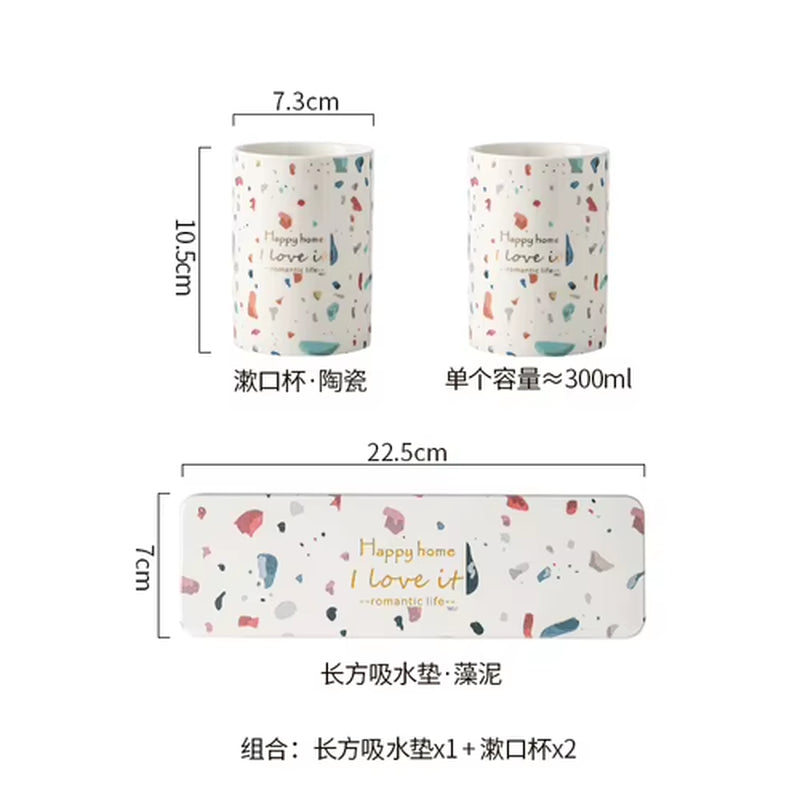 Bathroom Accessories Nordic Light Luxury Terrazzo Pattern Ceramic Lotion Bottle Algae Mud Pad Mouthwash Cup Bathroom Decoration