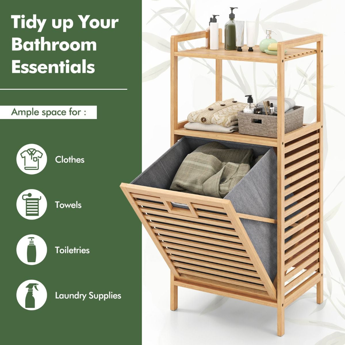 Tilt Out Laundry Hamper with 2-Tier Storage Shelves