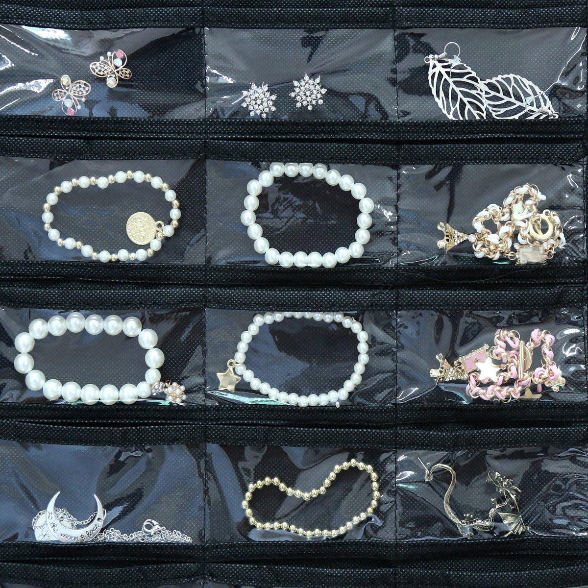 Hanging Jewellery Organiser with 80 Clear Pockets, Black, view 3