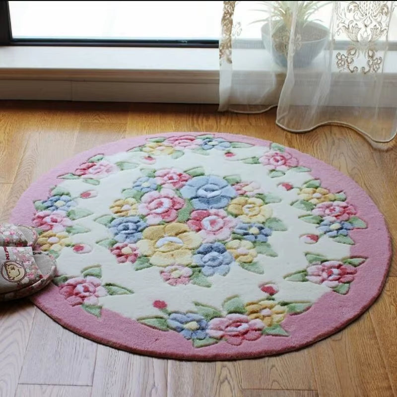 Pink Flower Print round Bathroom Carpet Dia 80Cm Non-Slip Bathroom Mat for Doorway Toilt Bedroom Bath Mat Rug Cheap Bath Carpet