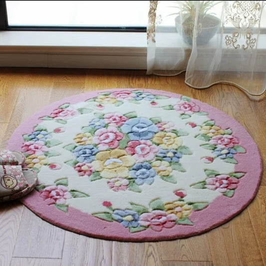 Pink Flower Print round Bathroom Carpet Dia 80Cm Non-Slip Bathroom Mat for Doorway Toilt Bedroom Bath Mat Rug Cheap Bath Carpet