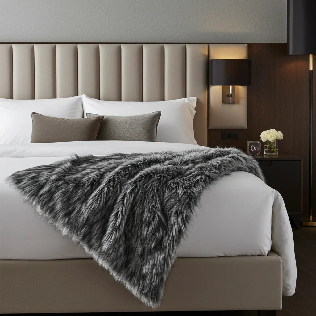 Wolf Faux Fur Grey Luxury Throw