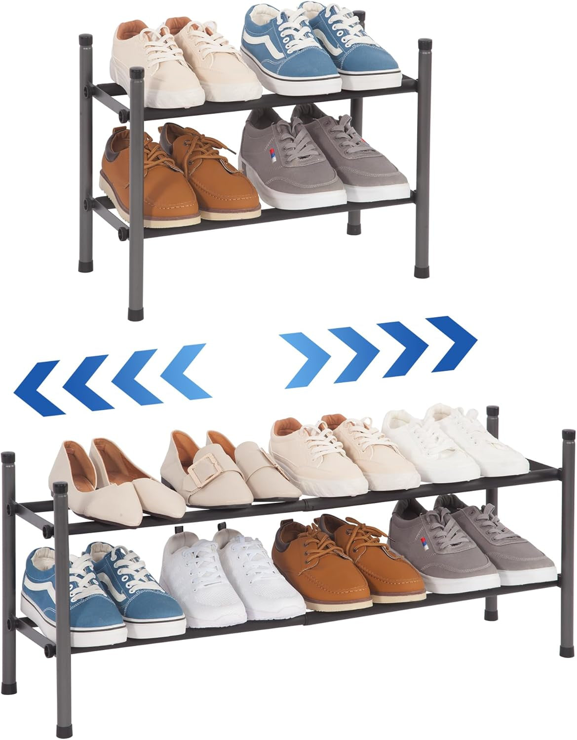 Expandable Two Tier Shoe Rack, Black